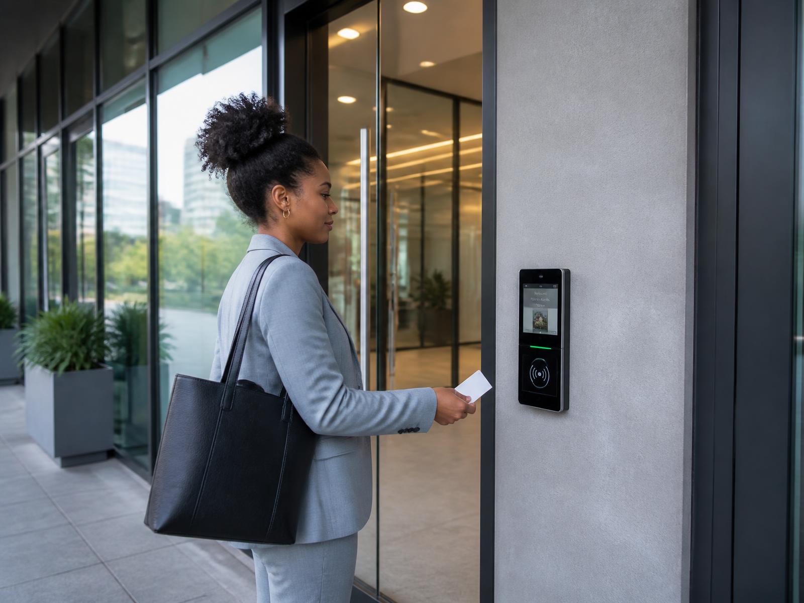 Commercial entrance with card access reader at the door