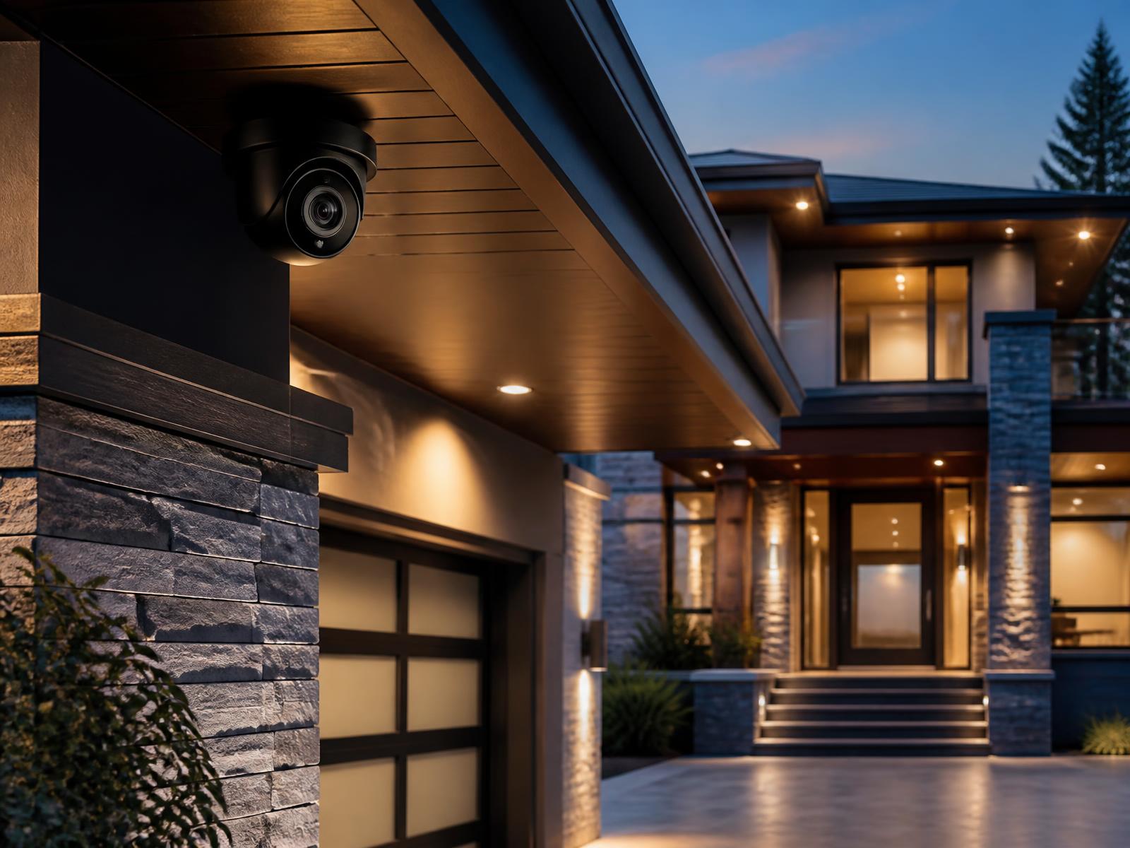 High-definition security camera mounted outside a modern home