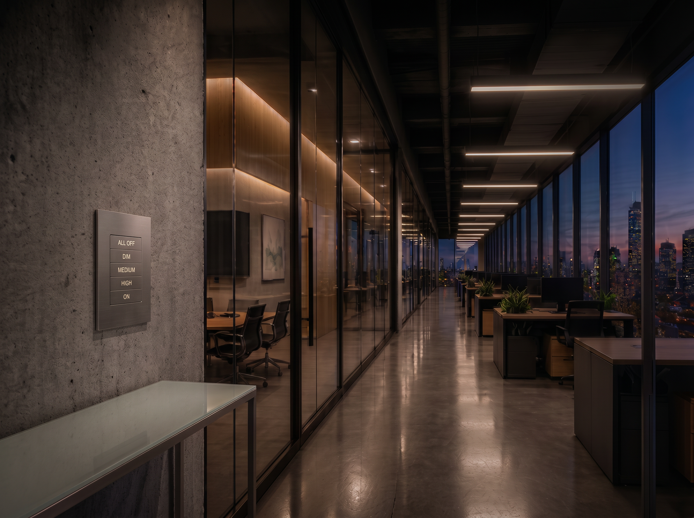 Open-plan office with tunable linear LED lighting
