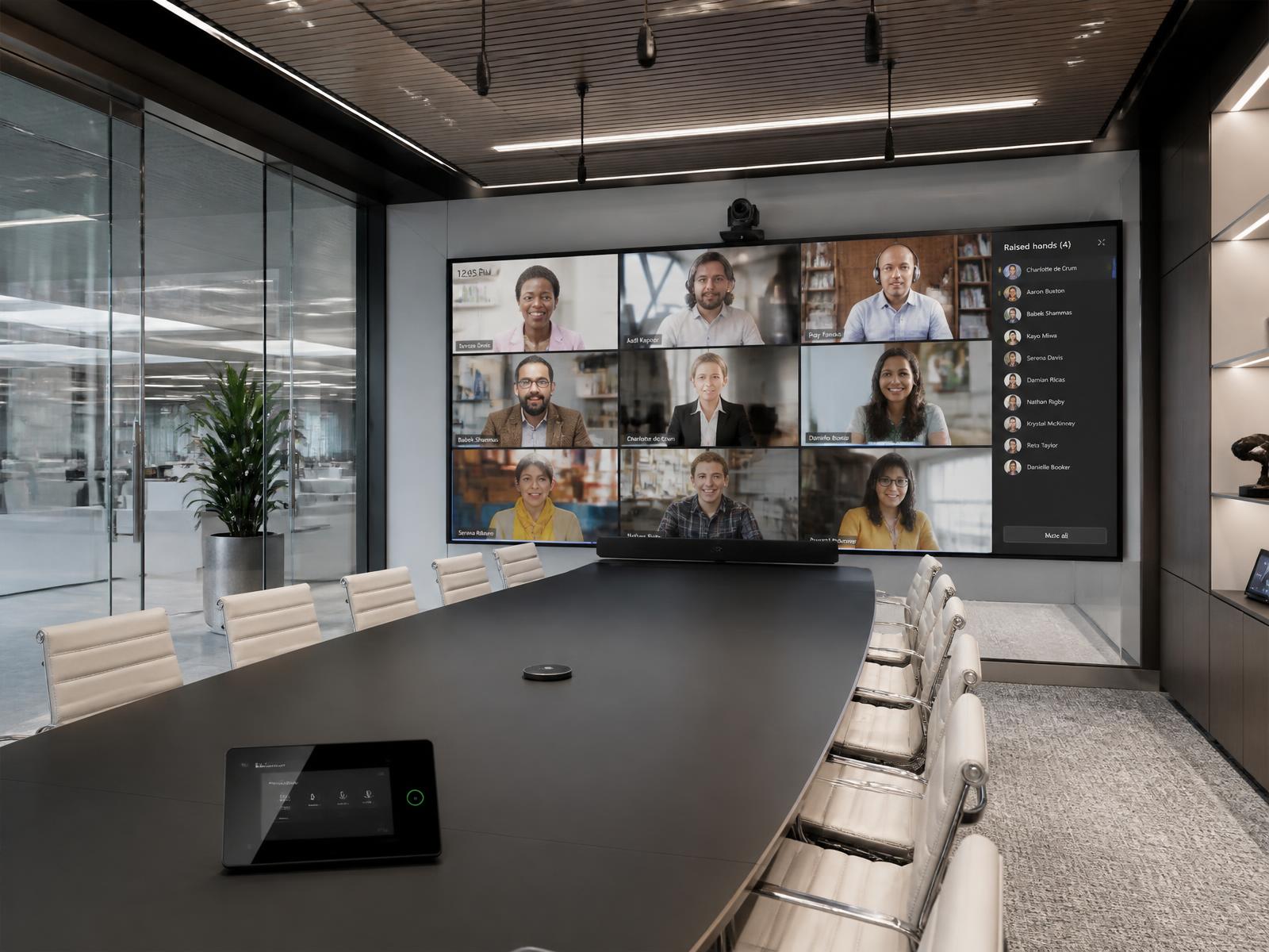 Boardroom with LED video wall, PTZ camera and touch control panel